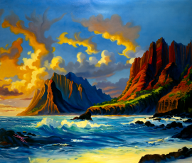 05 Locations - Hawaii (Series) - "Nā Pali Coast (Kauai) - circa 1100" - 48" x 60"